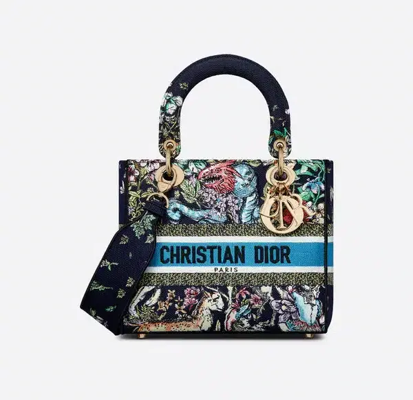 Dior Medium Lady D-Lite Blue Multicolor D-Constellation Embroidery M0565Oruv_M928 24Cm