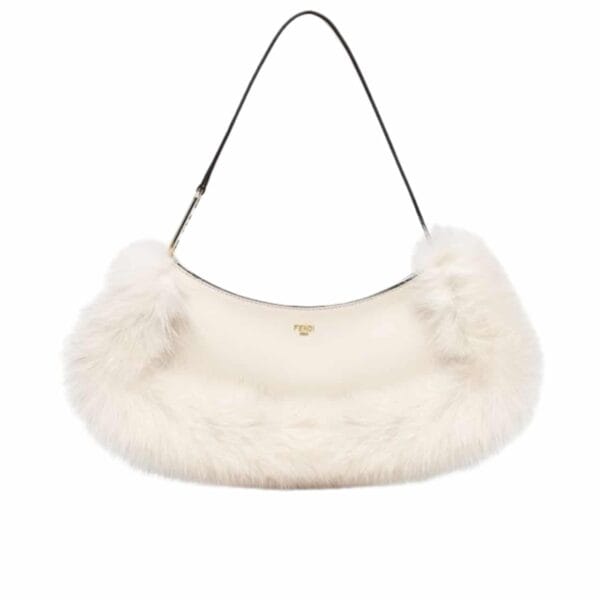 Fendi O?Lock Swing Fur Bag White 30Cm