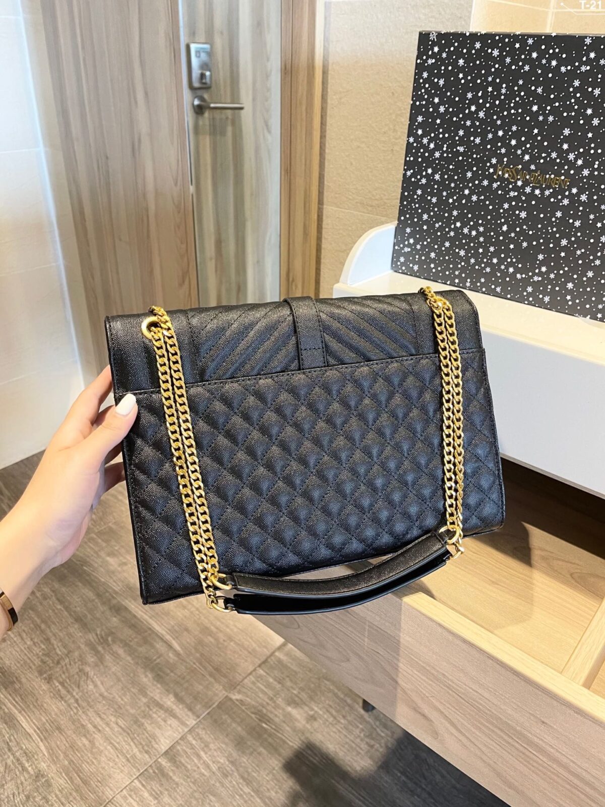 Saint Laurent Envelope Large Bag In Mix Matelass? Grain De Poudre Embossed Black Gold 31Cm 600166Bow911000 - Image 5