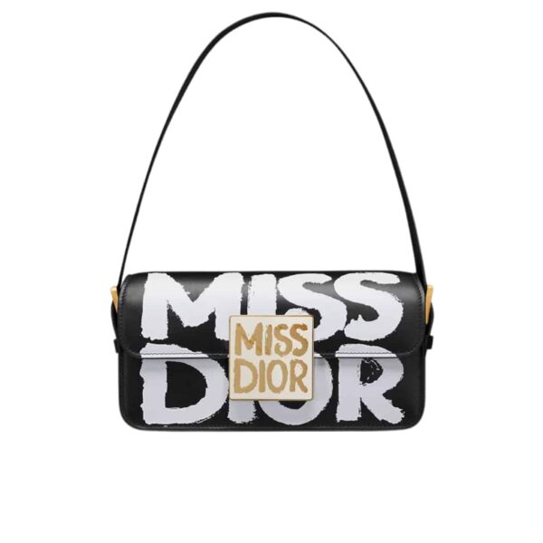 Dior Miss Dior Flap Bag Graffiti Printed Calfskin Black And White 22Cm M2610Uzcj M911