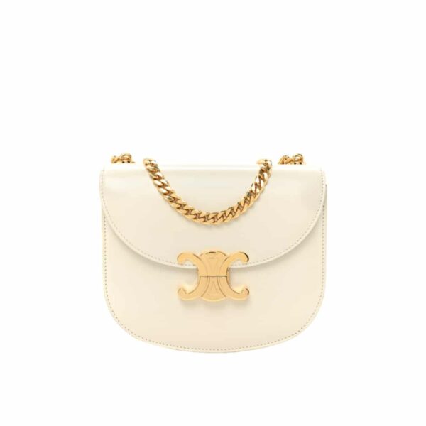 Celine Teen Chain Besace Triomphe In Shiny Calfskin White