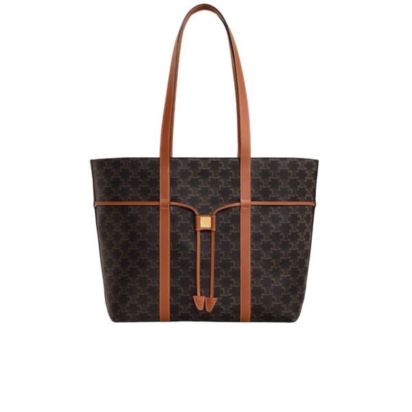 Celine Cabas Drawstring In Triomphe Canvas And Calfskin Black 36Cm 113722Bzj 04Lu
