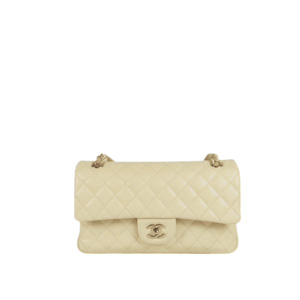 Chanel Classic Medium Lambskin Flap Bag Cream And Gold 25Cm