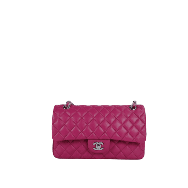 Chanel Classic Medium Lambskin Flap Pink And Silver 25Cm