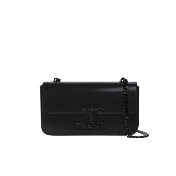 Celine Chain Triomphe In Shiny Calfskin Shoulder Bag Black Black 20Cm