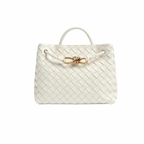 Bottega Veneta Andiamo Intrecciato Leather Top Handle Bag White 33Cm 766014Vcpp19156