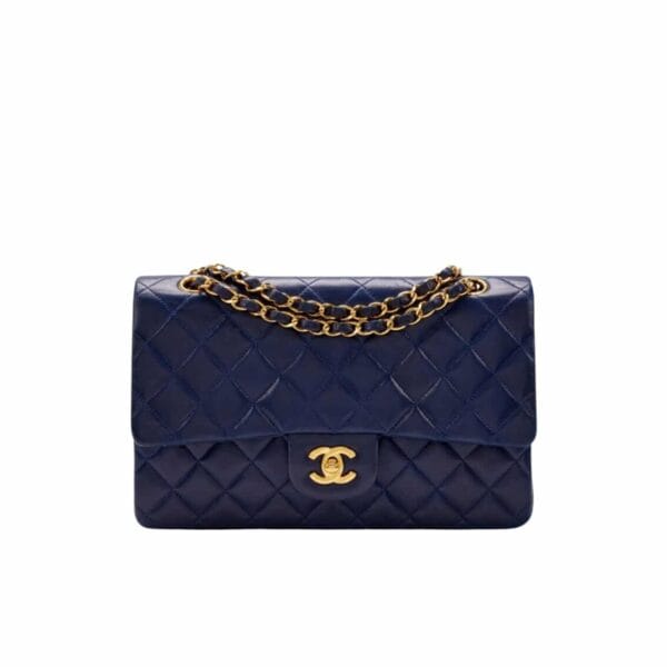 Chanel Classic Medium Lambskin Flap Navy And Gold 25Cm