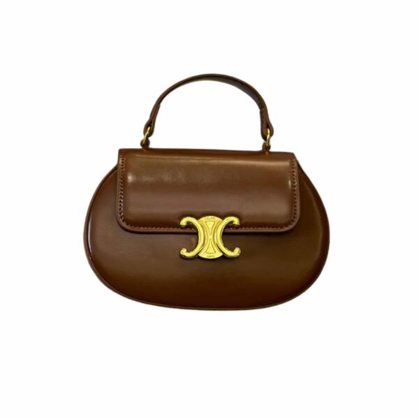 Celine Besace Clea Square Flap Bag In Shiny Calfskin Brown 20Cm