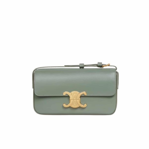 Celine Triomphe Shoulder Bag In Shiny Calfskin Green 20Cm 194143Bf4 31La