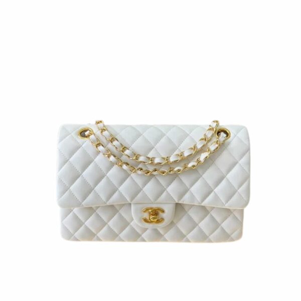 Chanel Classic Medium Handbag White 25Cm A01112