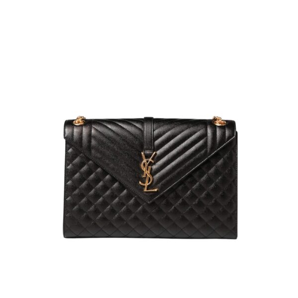 Saint Laurent Envelope Large Bag In Mix Matelass? Grain De Poudre Embossed Black Gold 31Cm 600166Bow911000