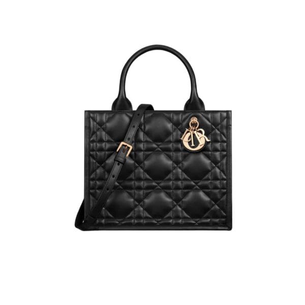 Dior Small Book Tote Macrocannage Calfskin Powder Black 26Cm M1325Owhp M900