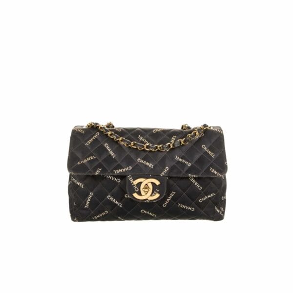 Chanel Vintage Classic Logo Print Jumbo Canvas Xl Maxi Flap Bag Black 32Cm
