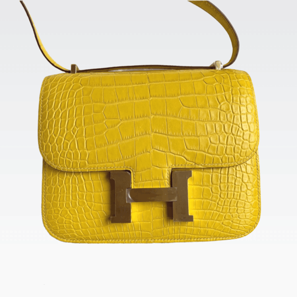 Hermes Constance Alligator Matt M9 Marigold Yellow Gold Hardware 18Cm