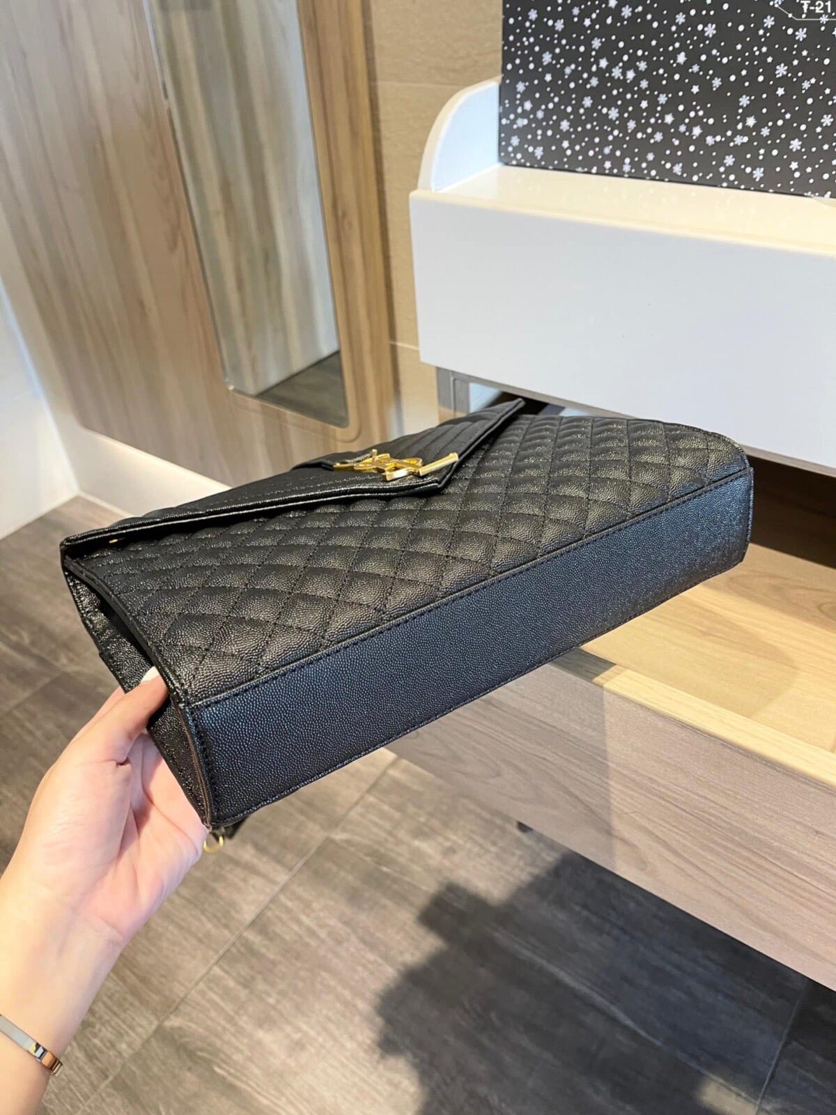 Saint Laurent Envelope Large Bag In Mix Matelass? Grain De Poudre Embossed Black Gold 31Cm 600166Bow911000 - Image 4