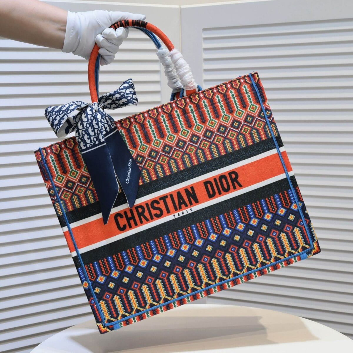 Dior Large Book Tote Canvas Embroidery Dark Multicolor - Image 8