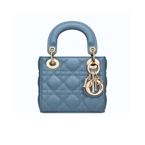 Dior Micro Lady Dior Cannage Lambskin Handbag Blue 12Cm