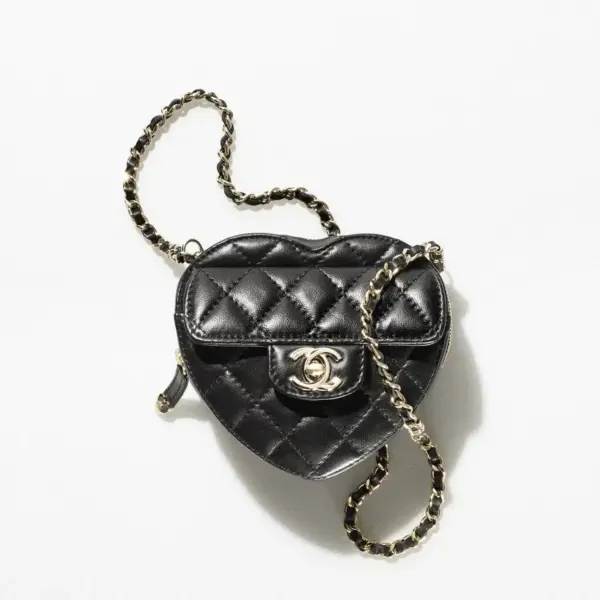 Chanel Heart Clutch With Chain Black Ap2784