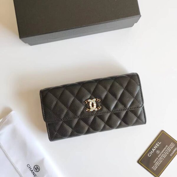 Chanel Cc 19 Quilted Black Leather Wallet