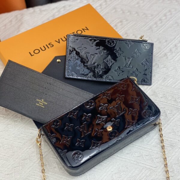 Louis Vuitton Pochette Félice Amarante Monogram Vernis Black 21Cm M61267