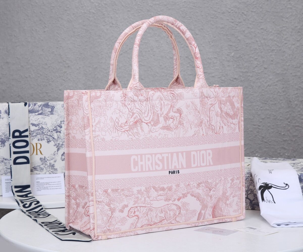 Dior Large Tote Toile De Jouy Embroidery Pink 42Cm - Image 3