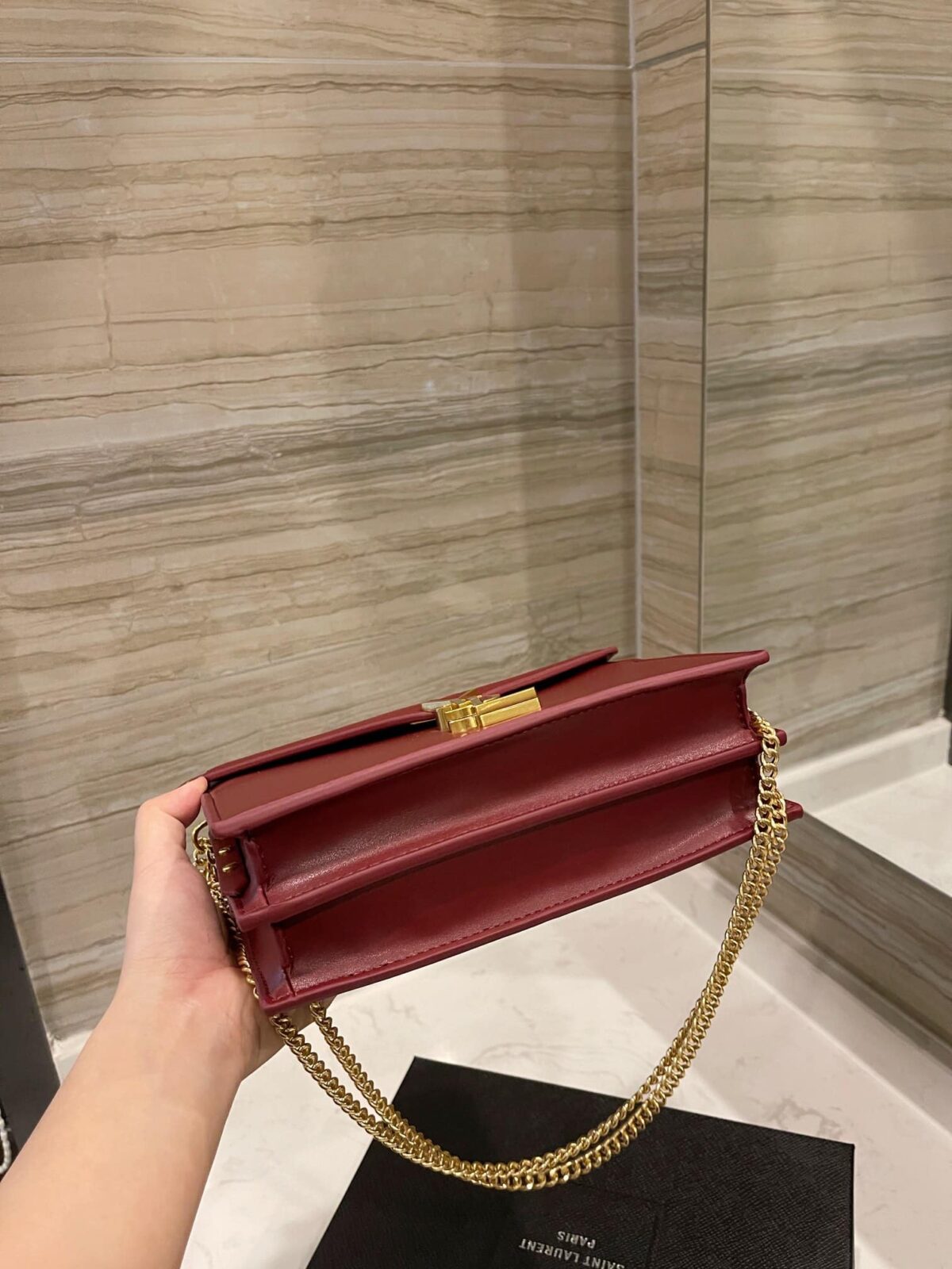 Saint Laurent Cassandra Chain Crossbody Bag Wine Red 582334Bowaw6476 - Image 3