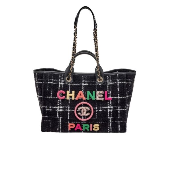 Chanel Tweed Medium Deauville  Tote Black Multicolor 37Cm