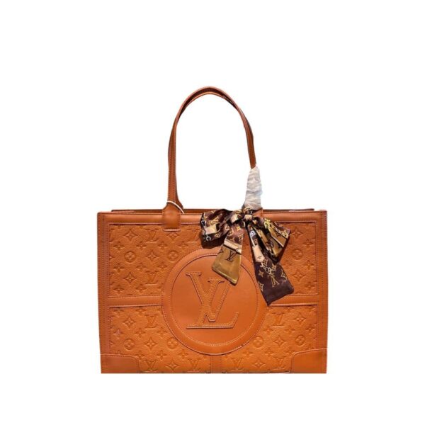 Louis Vuitton Lv Logo Tote Bag Embossed Cowhide Leather Brown 40Cm