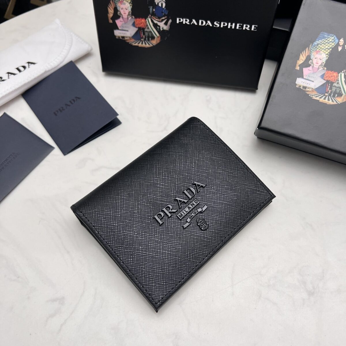 Prada Saffiano Monochrome Flap Small Wallet Full Black 10Cm 1Mv204 Qwa F0002 - Image 2
