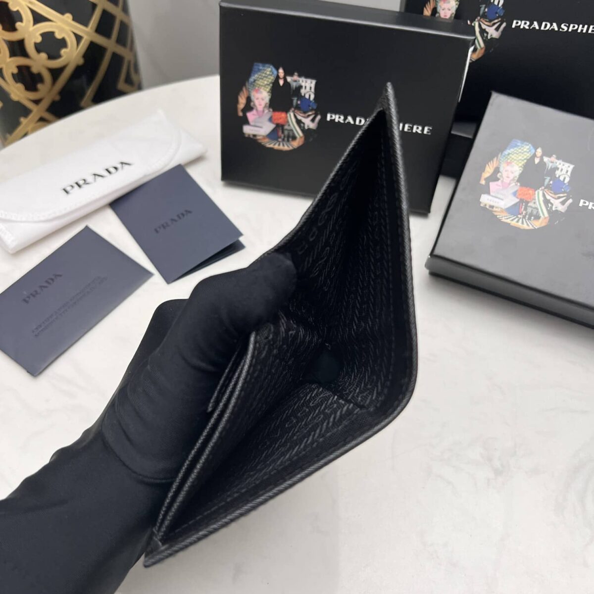Prada Saffiano Monochrome Flap Small Wallet Full Black 10Cm 1Mv204 Qwa F0002 - Image 4