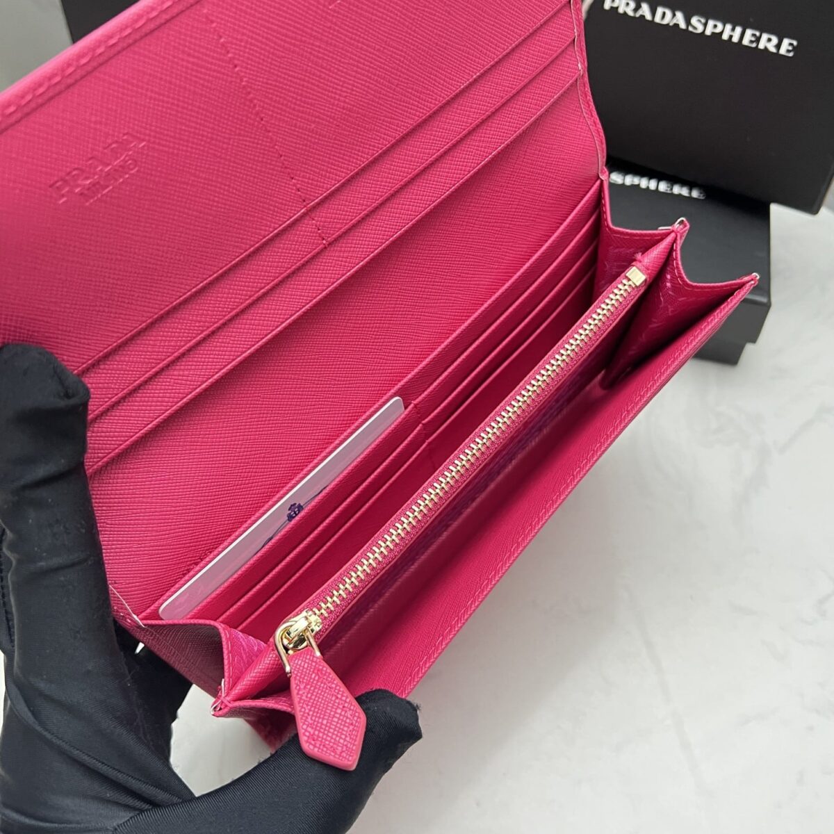 Prada Saffiano Lux Leather Flap Continental Dark Pink Wallet 19Cm - Image 5