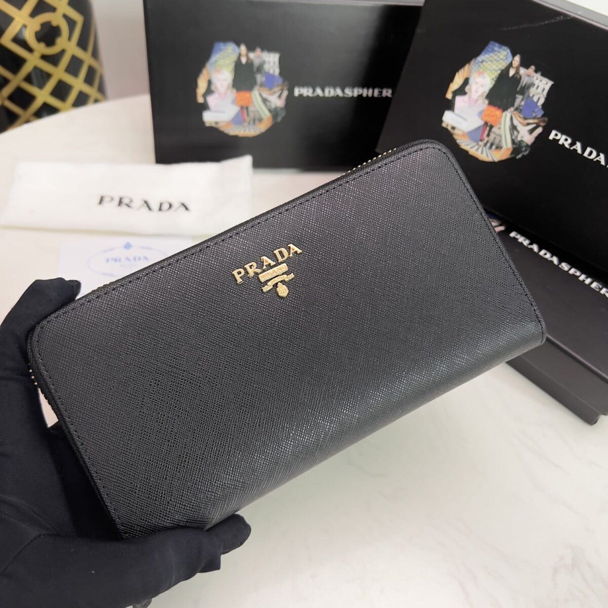 Prada Large Saffiano Leather Wallet Black 19Cm 1Ml506 Qwa F0002 - Image 6