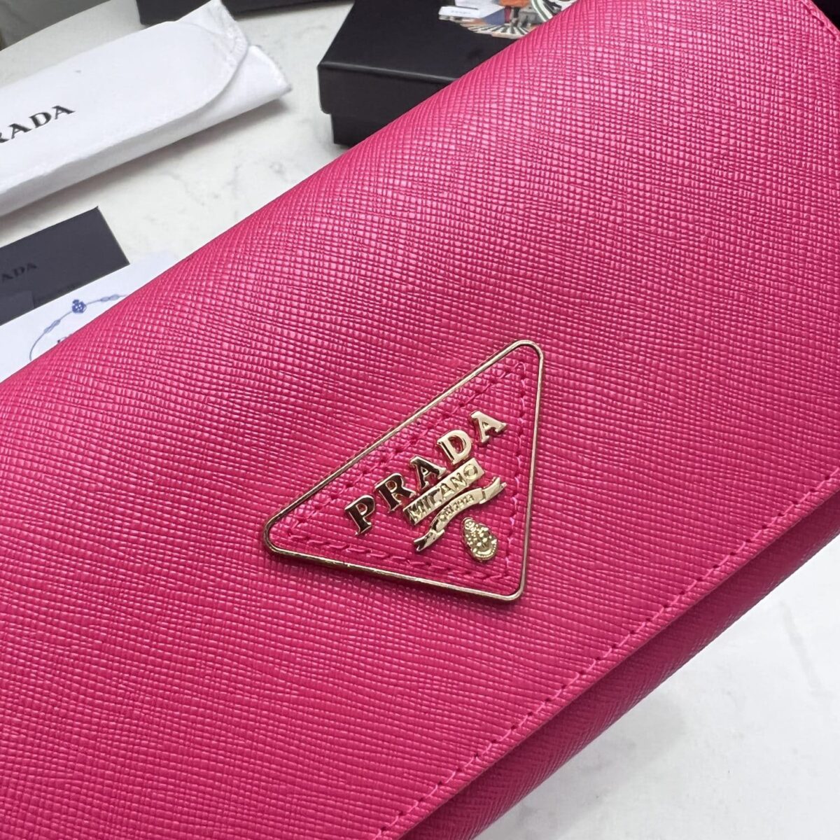 Prada Saffiano Lux Leather Flap Continental Dark Pink Wallet 19Cm - Image 6