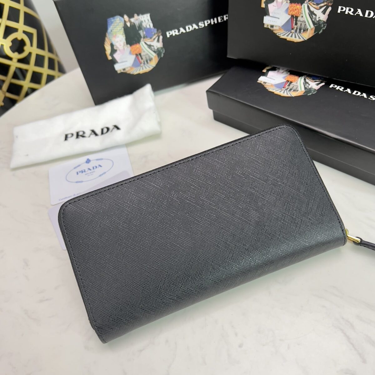 Prada Large Saffiano Leather Wallet Black 19Cm 1Ml506 Qwa F0002 - Image 8