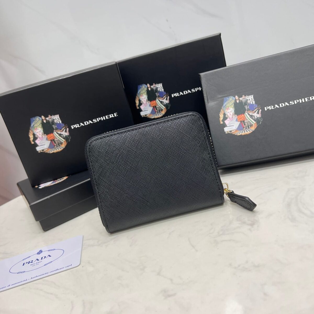 Prada Saffiano Leather Coin Purse Black Wallet 10Cm 1Mm268 Qwa F0002 - Image 8