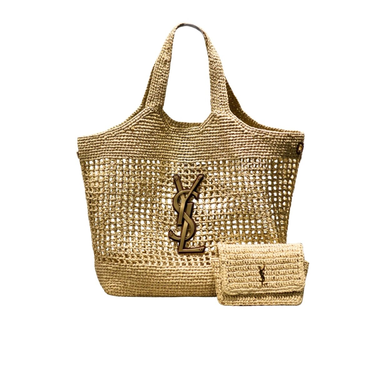 Saint Laurent Raffia Icare Tote Bag Naturel And Brown Gold 45Cm 772191Gaaek2063 - Image 1