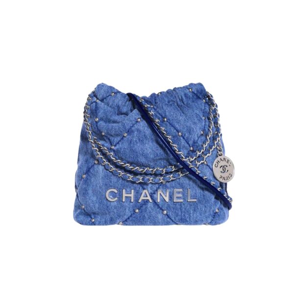 Chanel 22 Mini Handbag Washed Denim Silver Tone Metal Blue 17Cm As3980 B16649 Ny101