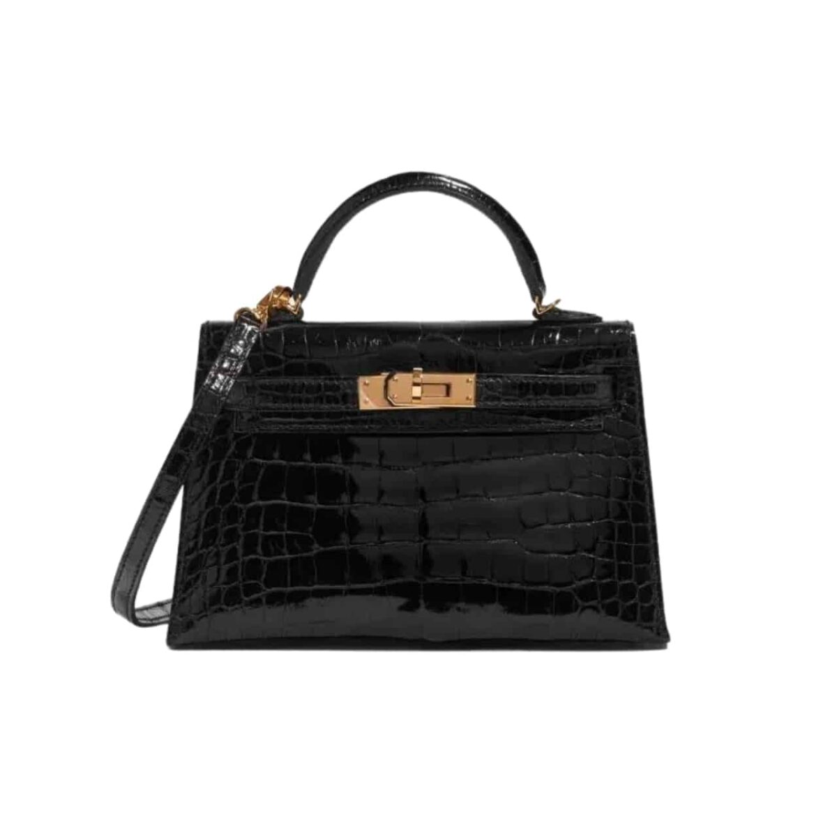 Hermes Kelly Alligator Gold Buckle Black 22Cm - Image 1