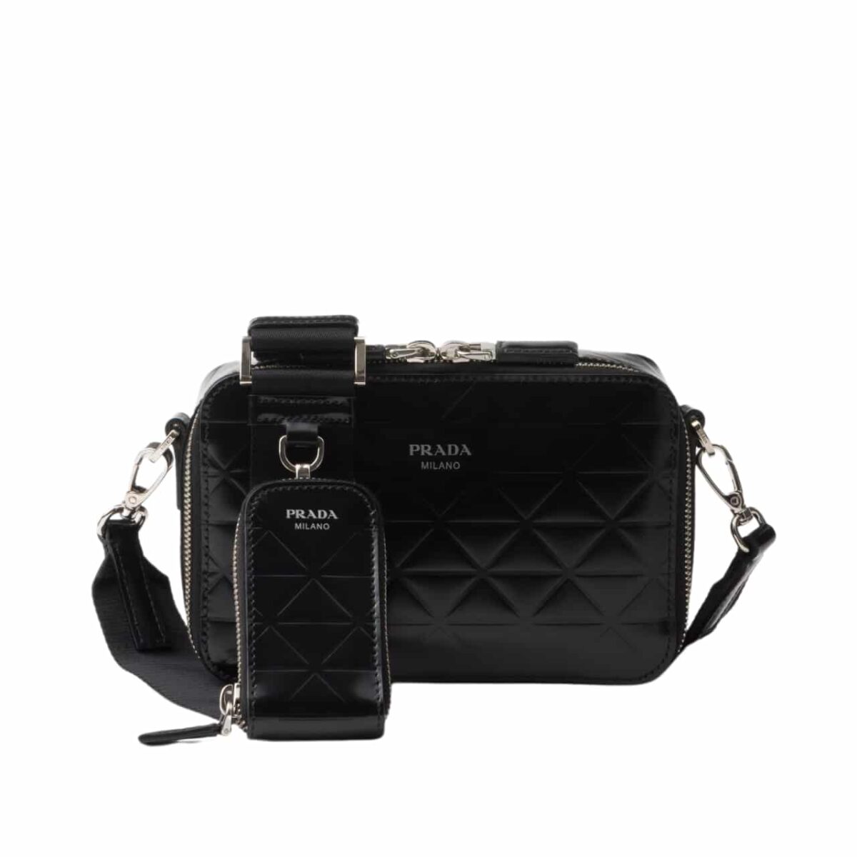 Prada Brique Brushed Leather Bag With Triangle Motif Black 18Cm 2Vh070 Zo6 F0002 V Zmt - Image 1