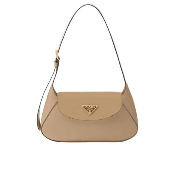 Prada Triangle Logo Shoulder Bag Beige 24Cm