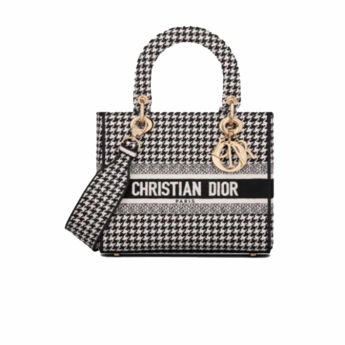 Dior Lady D-Lite Bag Houndstooth Embroidery Black 24Cm - Image 1