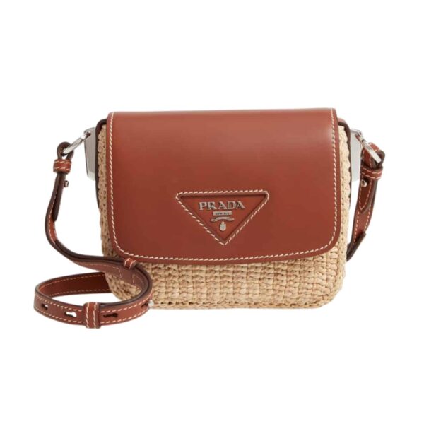 Prada Raffia And Leather Crossbody Bag Naturale Brown 20Cm