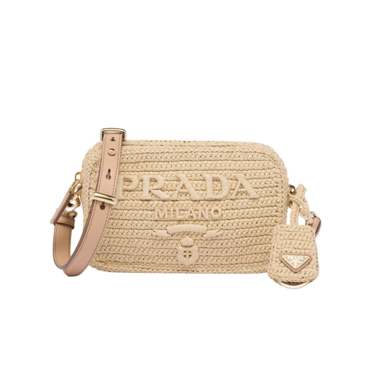 Prada Raffia Crochet Shoulder Bag Natural 20Cm 1Bh196 2A2T F0018 V Ouo - Image 1