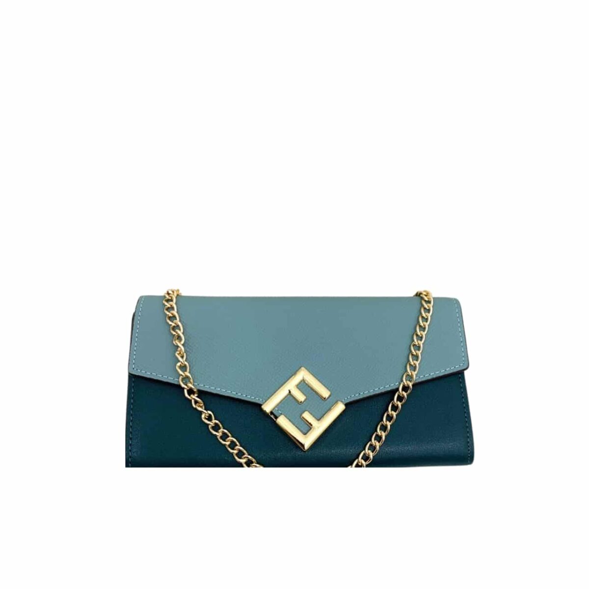 Fendi Ff Diamonds Continental With Chain Leather Wallet Green Blue 19Cm - Image 1