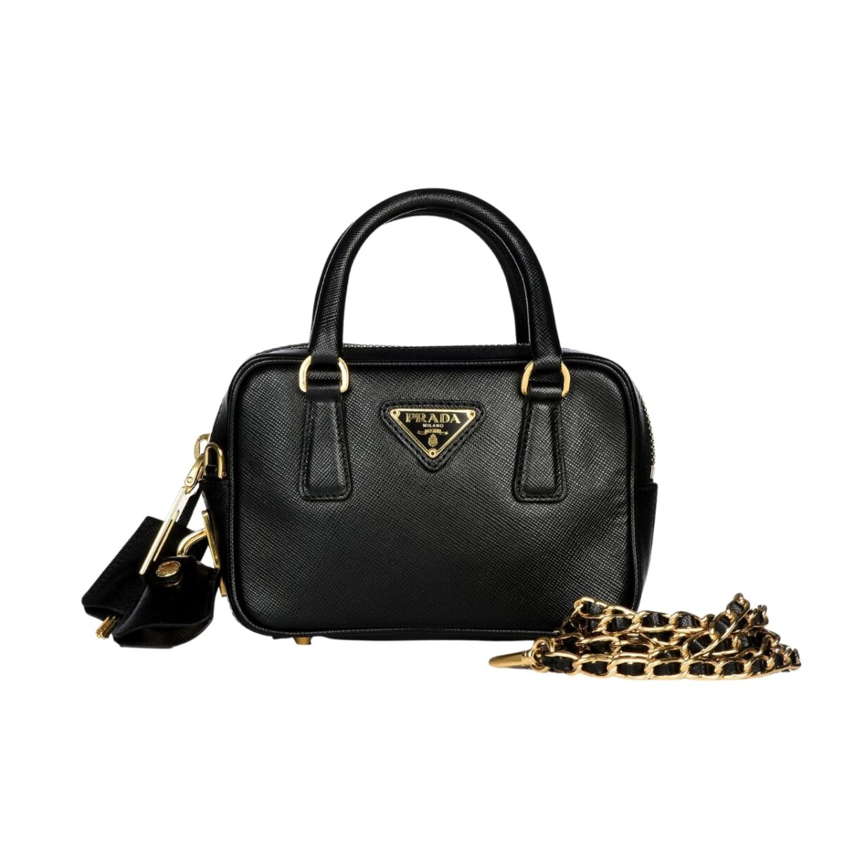 Prada Saffiano Lux Signature Mini Bauletto Bag Black 19Cm - Image 1