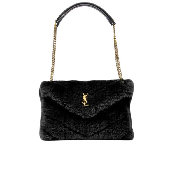 Saint Laurent Puffer Bag In Shearling Black 28Cm