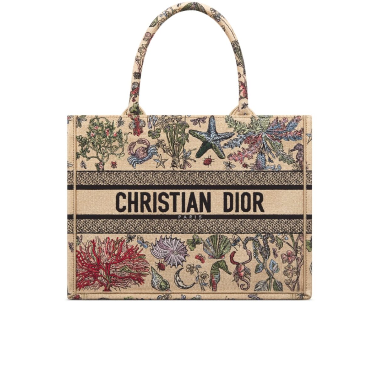 Dior Medium Book Tote Raffia Embroidered Motif Beige 36Cm M1296Zeea M918 - Image 1