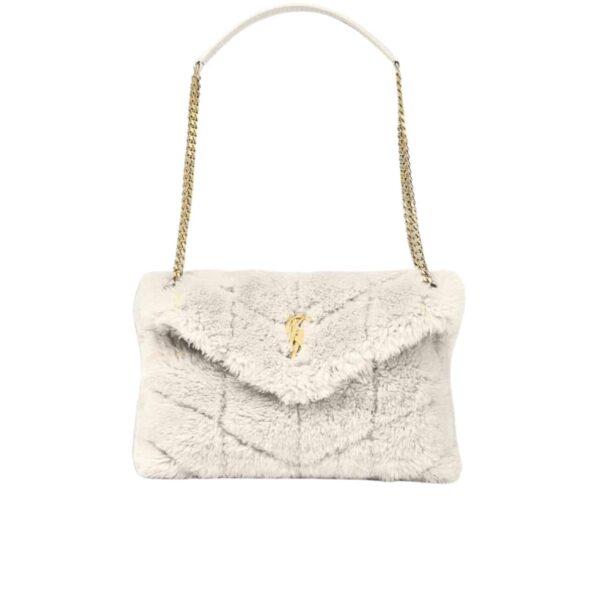 Saint Laurent Puffer Bag In Shearling White 28Cm