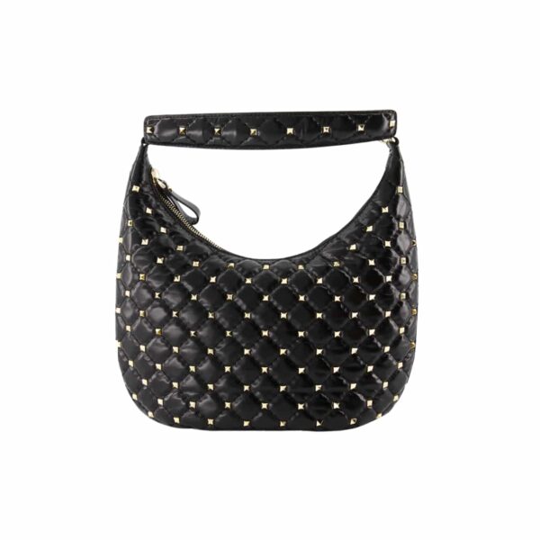 Valentino Rockstud Spike Leather Hobo Bag Black 28Cm 3W2B0M32Was