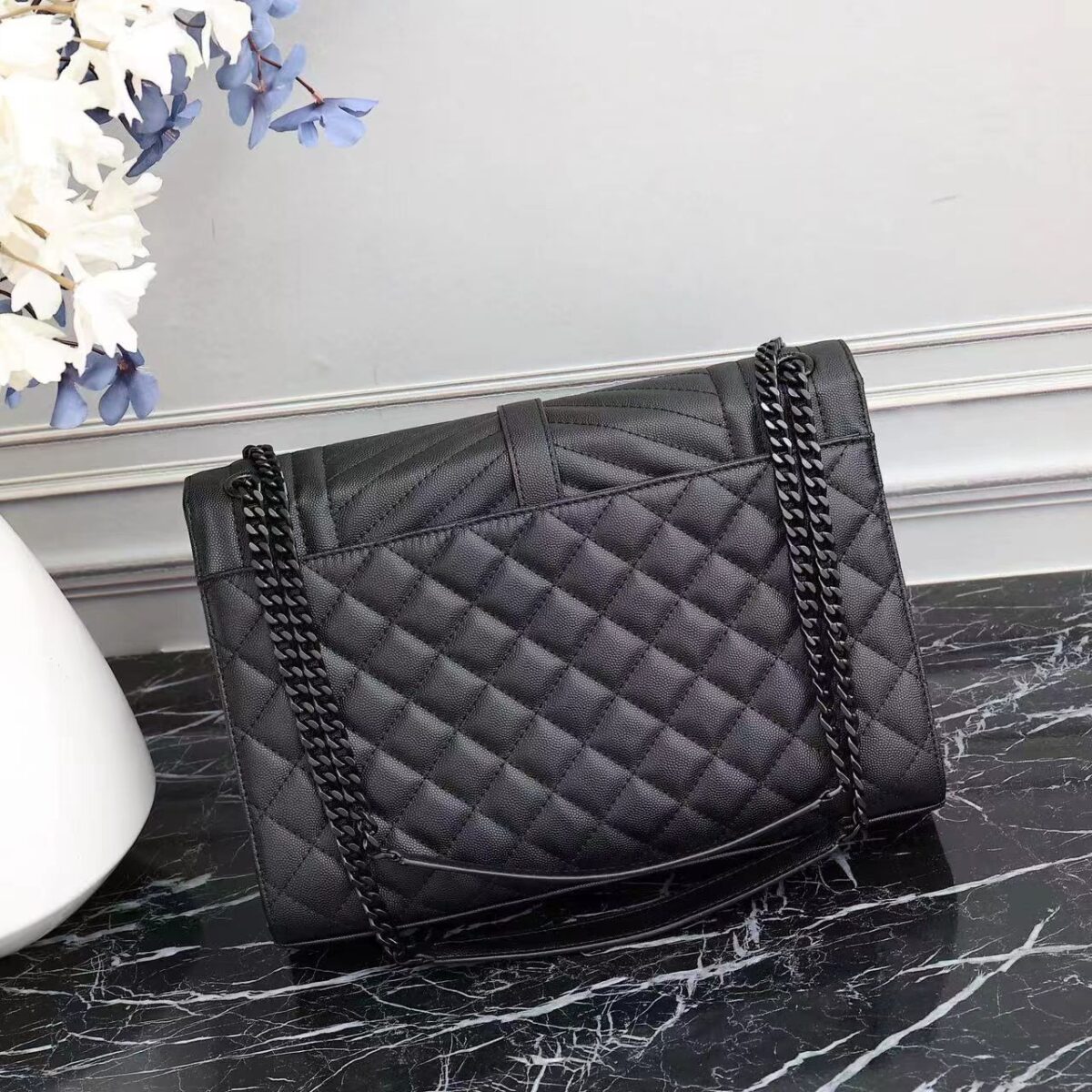 Saint Laurent Envelope Large Bag In Mix Matelassé Grain De Poudre Embossed Leather Black 31Cm 600166Bow981000 - Image 7